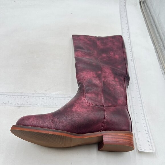 FOWT Women Platform Round Toe Calf High Boots Chunky Block Low Heel Purple Boots - Picture 3 of 8